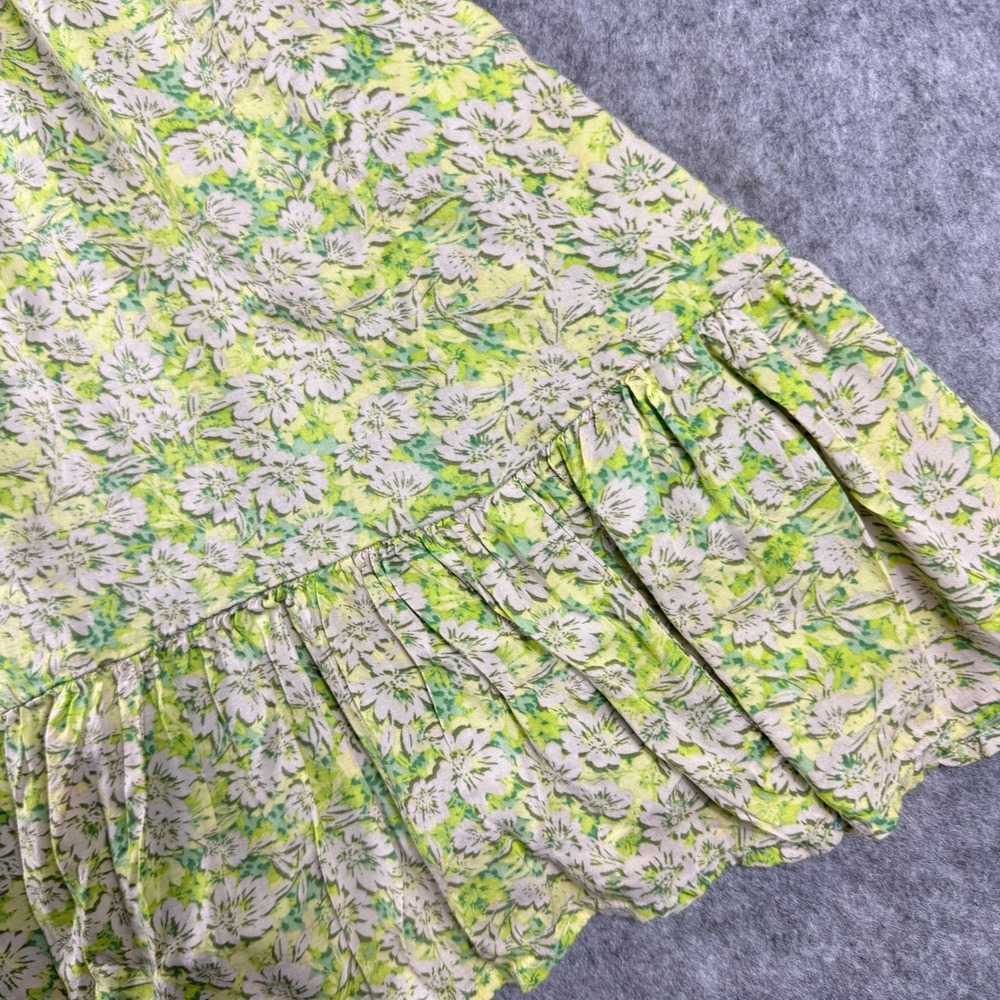 American Eagle Green Floral Mini Dress XL Tie Front Smocked Ruffle Fairycore - Picture 10 of 13
